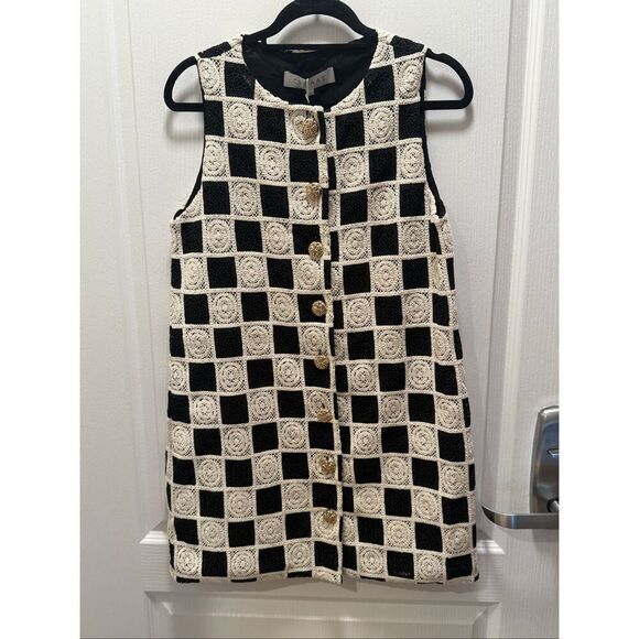 CURAAE Soho Crochet Mini Dress in Black & White Cocktail Brunch Size S NWT - Picture 6 of 8